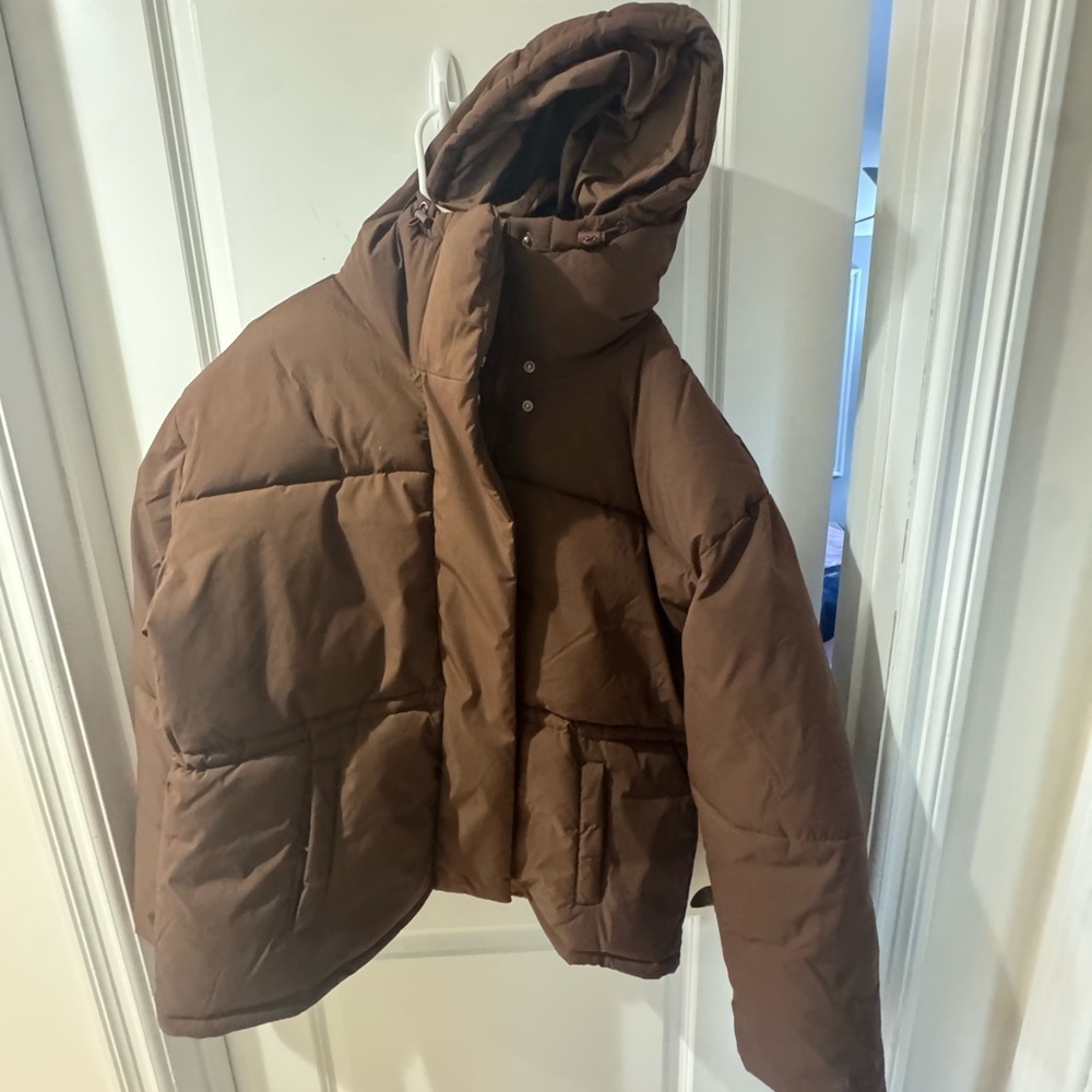 Short Waisted Deep Brown Puffer Jacket